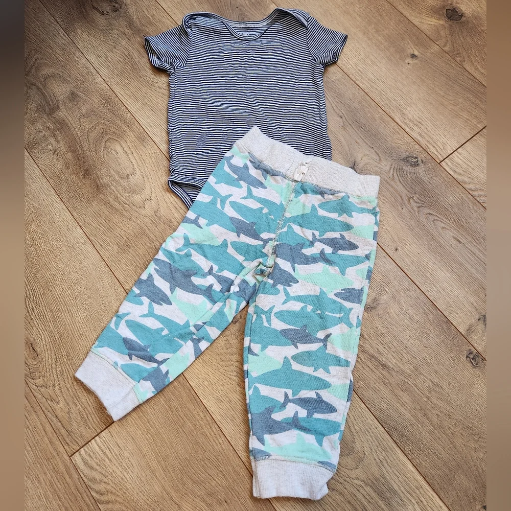 18m Onesie And Shark Print Kids Jogger Pants